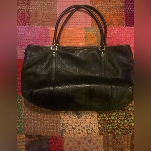 Gucci Black Authentic GG Leather Tote Bag